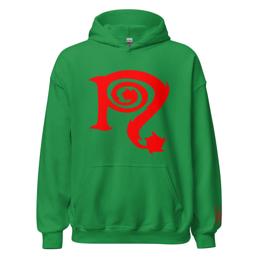 Necro - Red N Symbol/Green - Christmas Colors - Hoodie - Gilden Heavyweight - Front & Back Prints w/ Embroidery On Arm NECRO SUPER STORE