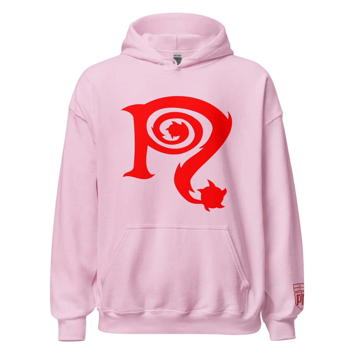 Necro - Red N Symbol/Pink - Hoodie - Gilden Heavyweight - Front & Back Prints w/ Embroidery On Arm NECRO SUPER STORE