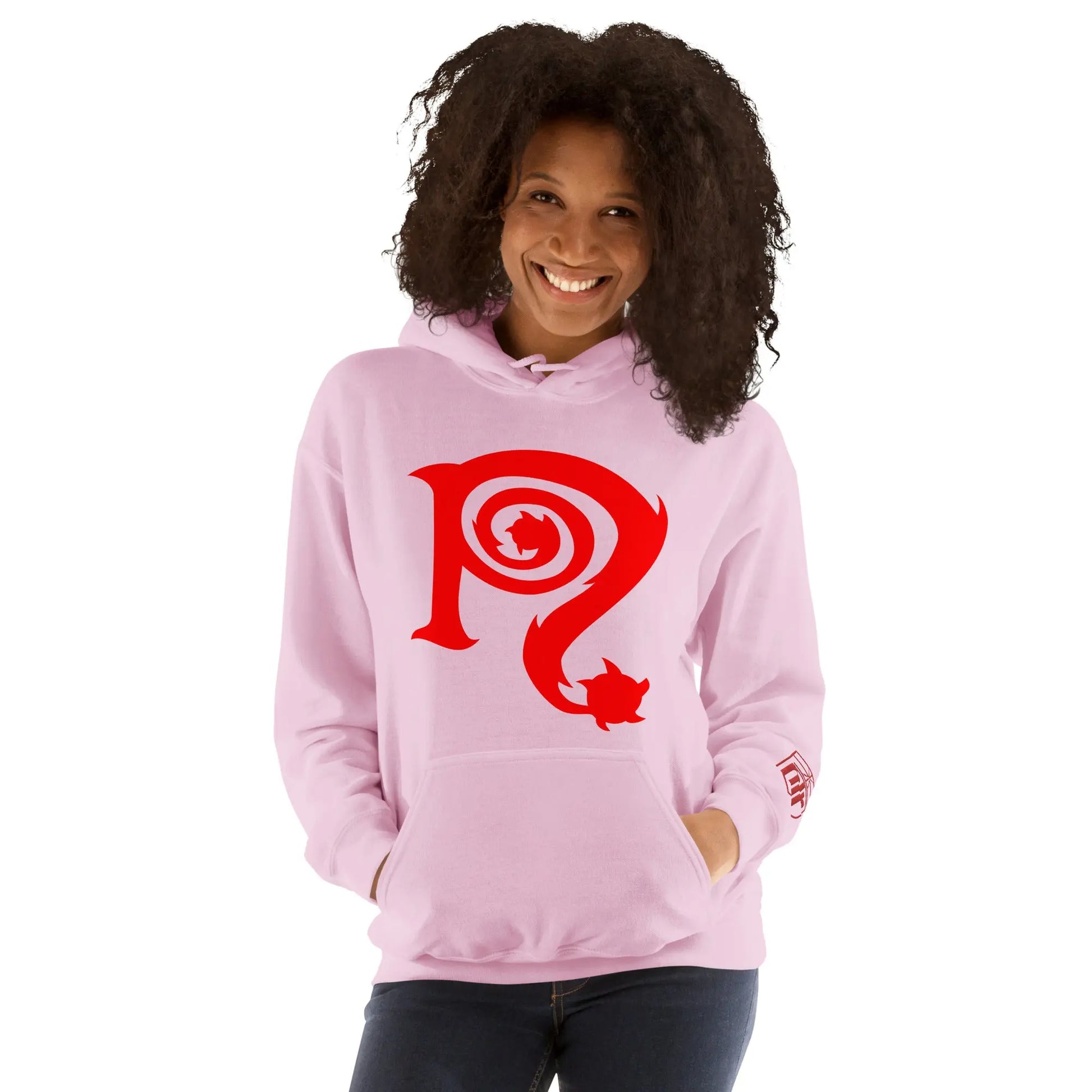 Necro - Red N Symbol/Pink - Hoodie - Gilden Heavyweight - Front & Back Prints w/ Embroidery On Arm NECRO SUPER STORE