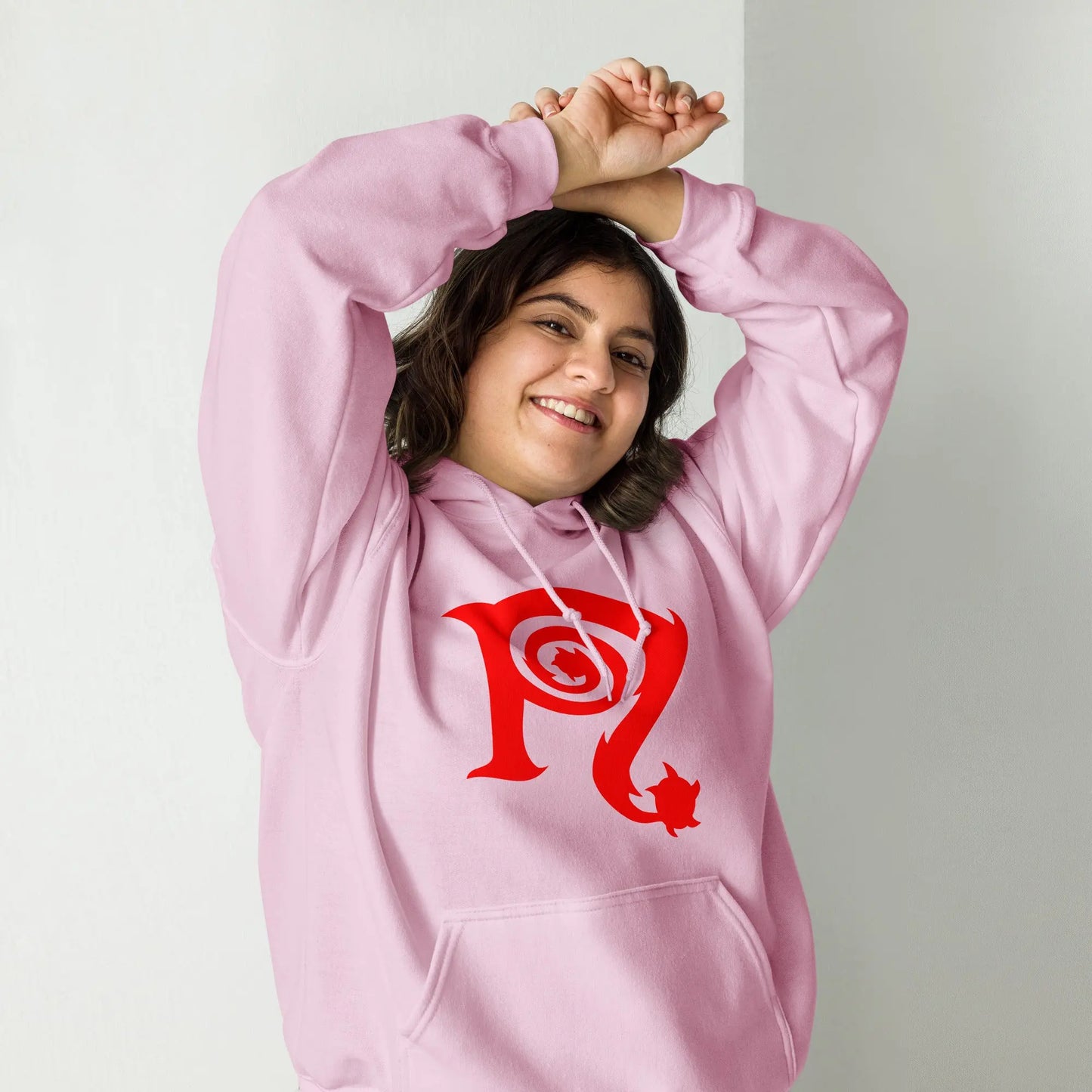 Necro - Red N Symbol/Pink - Hoodie - Gilden Heavyweight - Front & Back Prints w/ Embroidery On Arm NECRO SUPER STORE