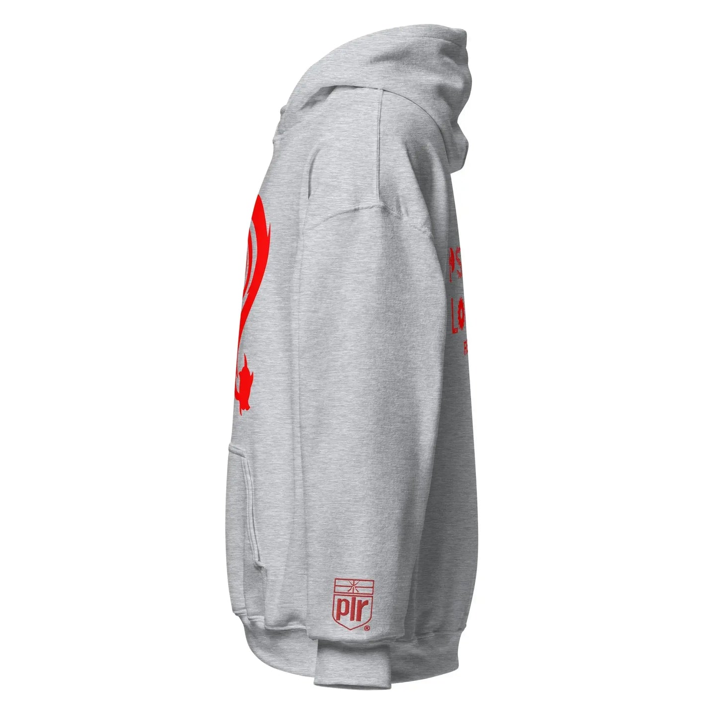 Necro - Red N Symbol/Heather Grey - Hoodie - Gilden Heavyweight - Front & Back Prints w/ Embroidery On Arm NECRO SUPER STORE