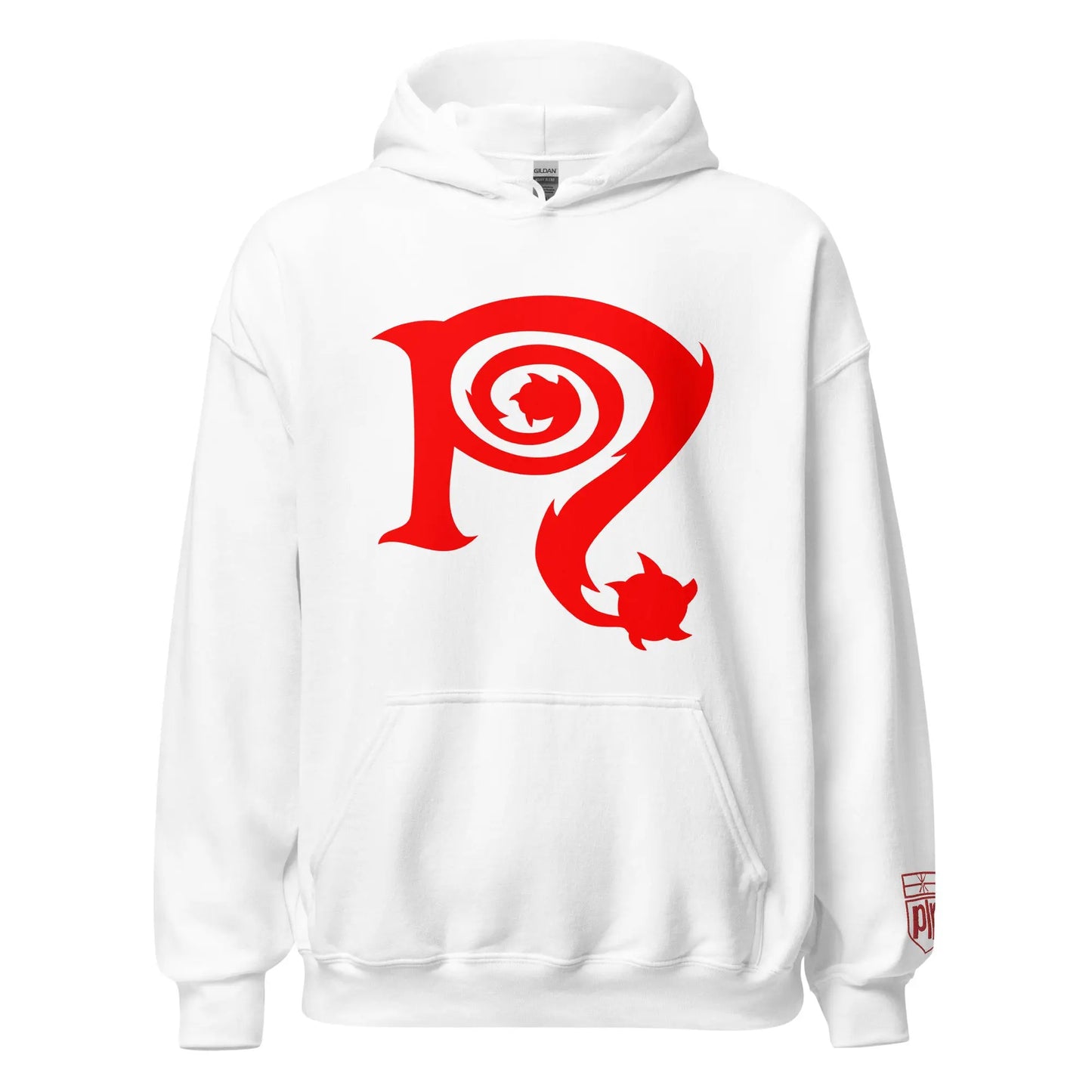 Necro - Red N Symbol/White - Hoodie - Gilden Heavyweight - Front & Back Prints w/ Embroidery On Arm NECRO SUPER STORE