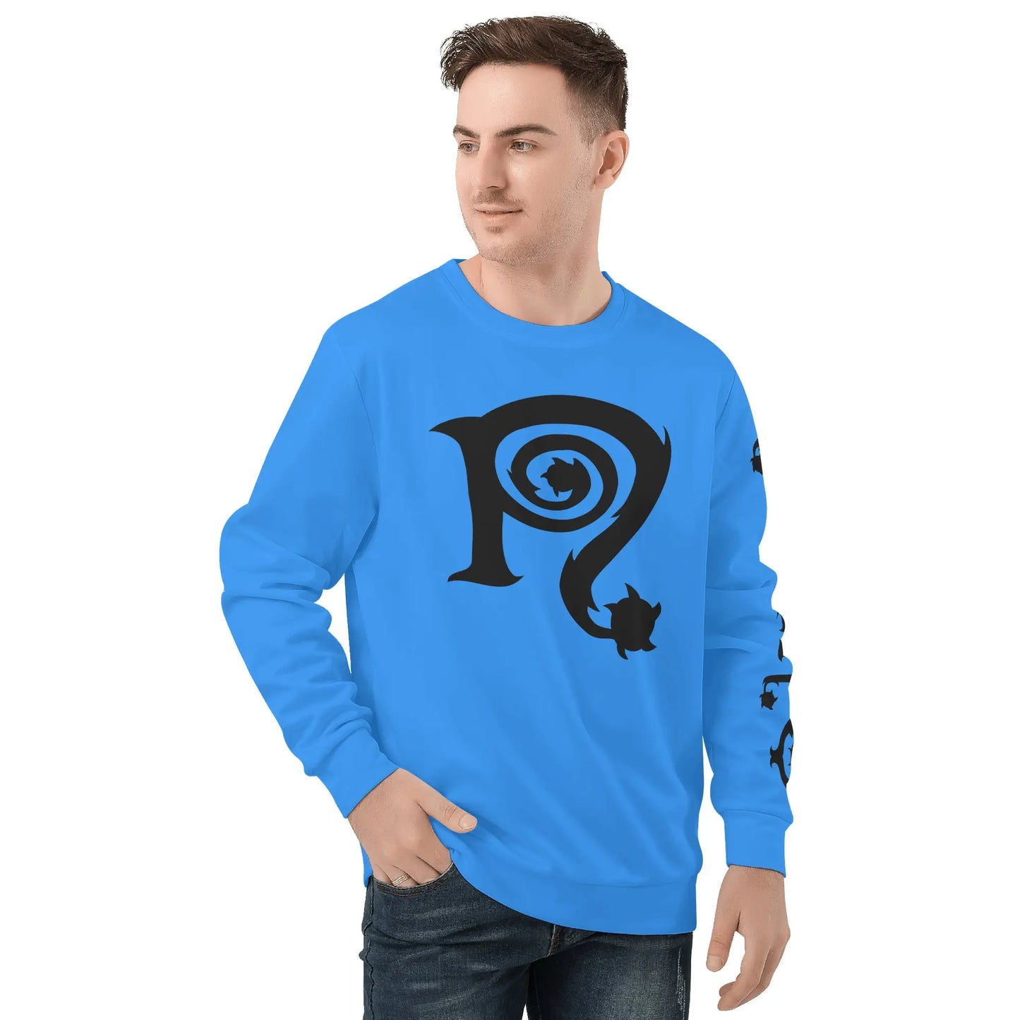 Necro - Light Blue/Blk N Logo- Men's All Over Print Sweater NECRO SUPER STORE