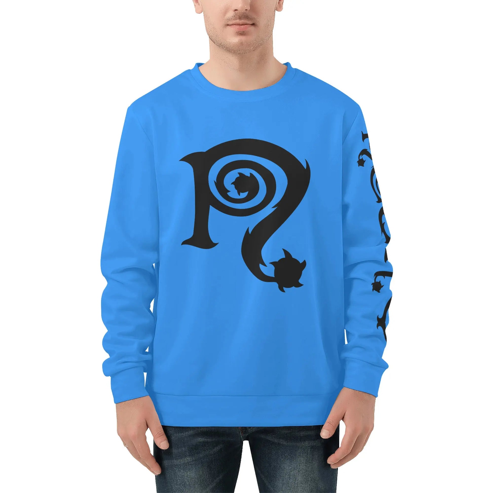 Necro - Light Blue/Blk N Logo- Men's All Over Print Sweater NECRO SUPER STORE