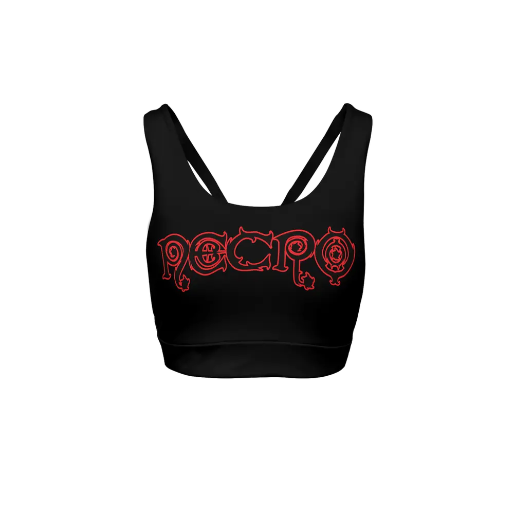 Necro - Blk/Red Necro Logo - Women’s Racerback Sports Bra-Butter Soft Texture NECRO SUPER STORE