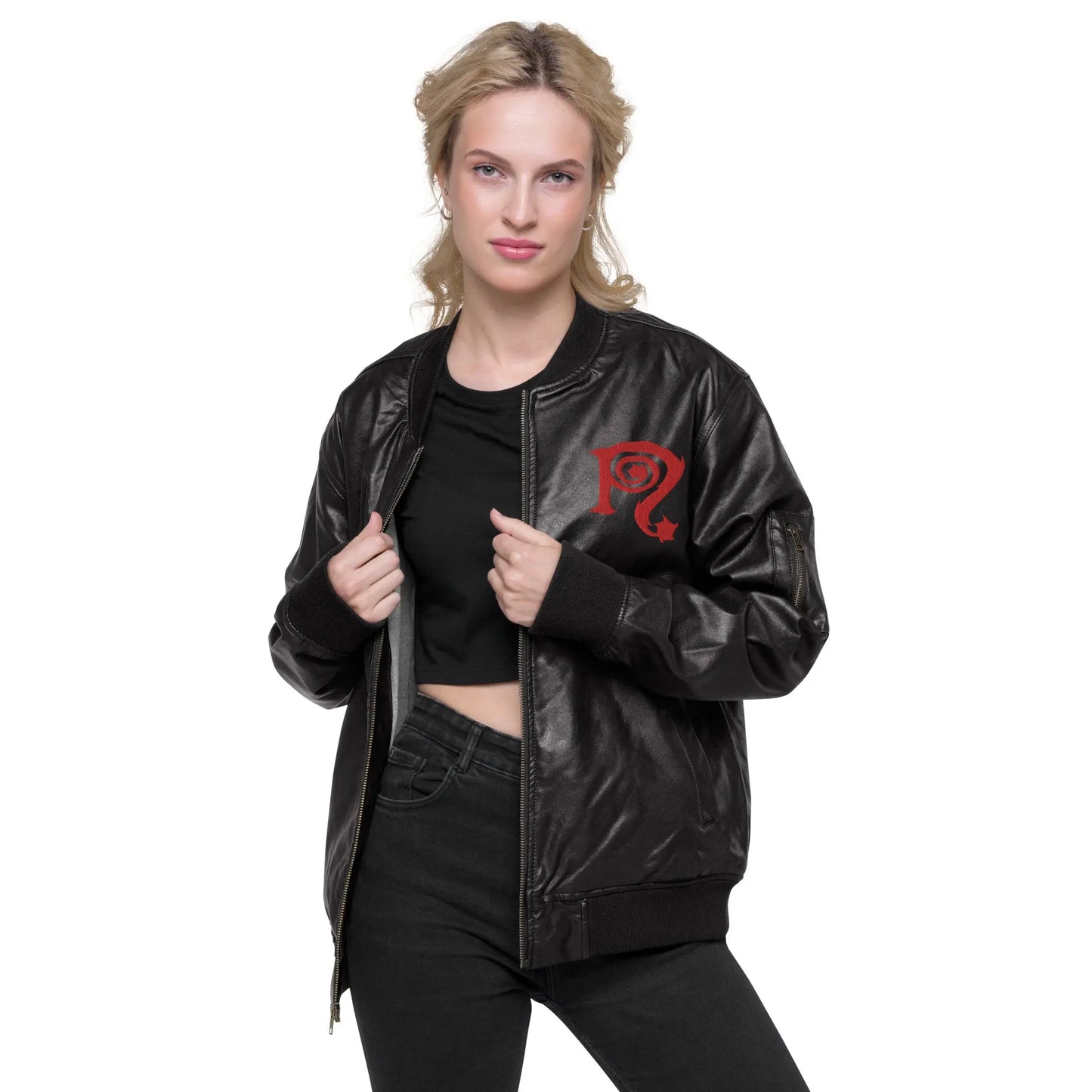 Necro - Dark Red N - Leather Bomber Jacket - Embroidered NECRO SUPER STORE