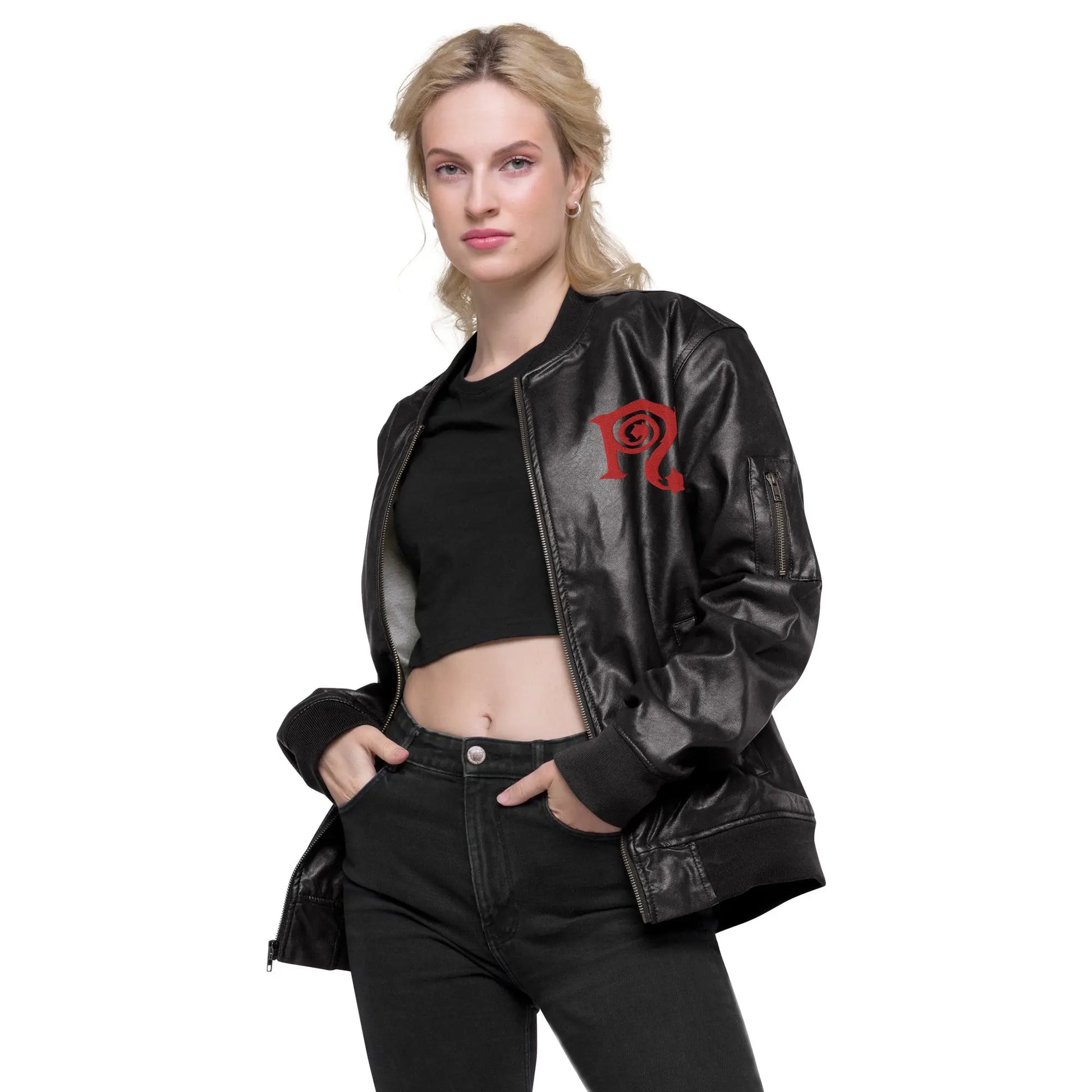 Necro - Dark Red N - Leather Bomber Jacket - Embroidered NECRO SUPER STORE