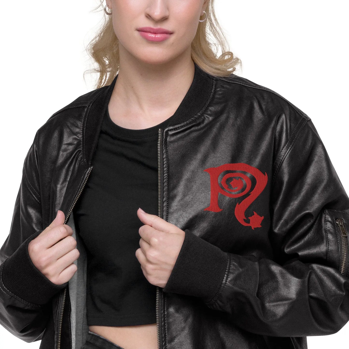 Necro - Dark Red N - Leather Bomber Jacket - Embroidered NECRO SUPER STORE