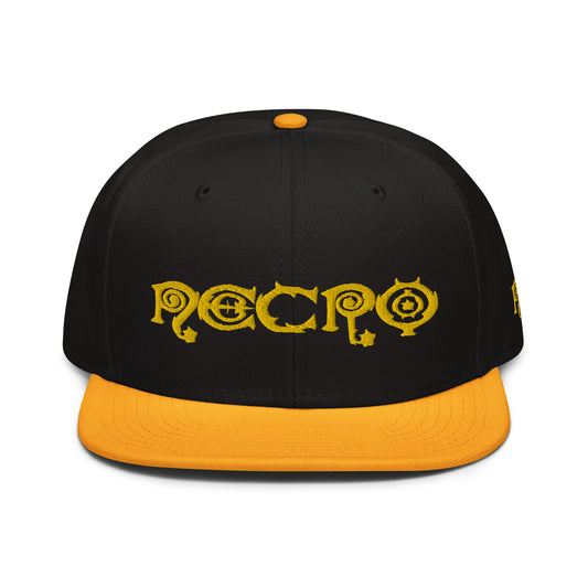 Necro - Yellow Gothic Logo - Snapback Hat - Embroidered