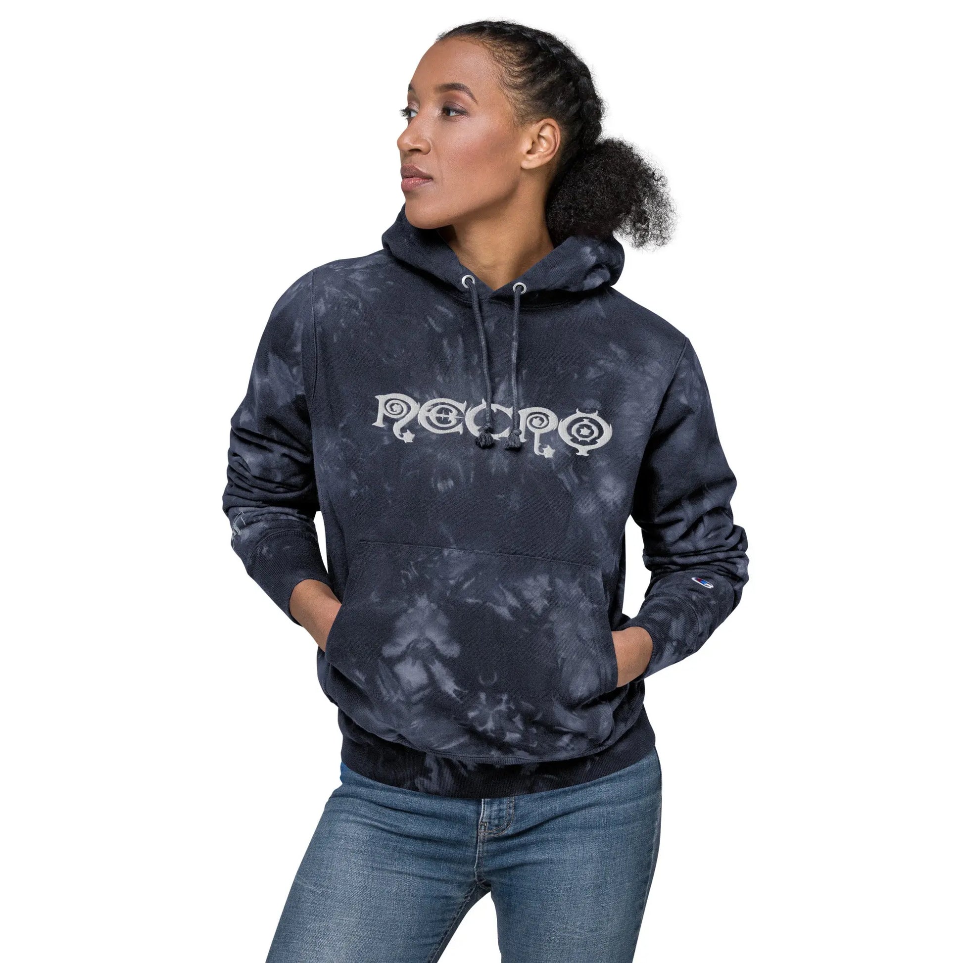 Necro - Light Grey Necro - Unisex Champion Tie-Dye Hoodie - Embroidered NECRO SUPER STORE