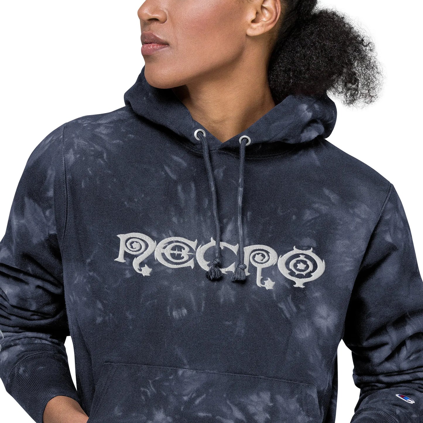 Necro - Light Grey Necro - Unisex Champion Tie-Dye Hoodie - Embroidered NECRO SUPER STORE